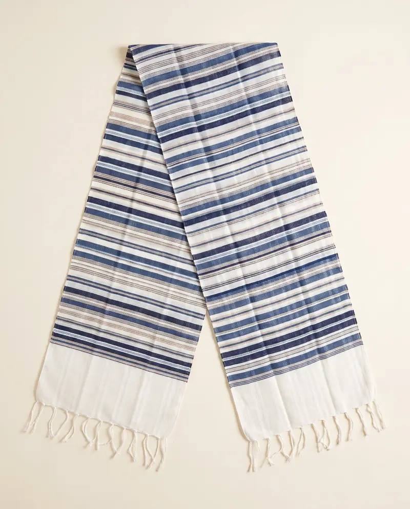 Schal aus handgesponnener Baumwolle mit Indigo-Streifen – Schal aus handgesponnener Baumwolle mit Indigo-Streifen